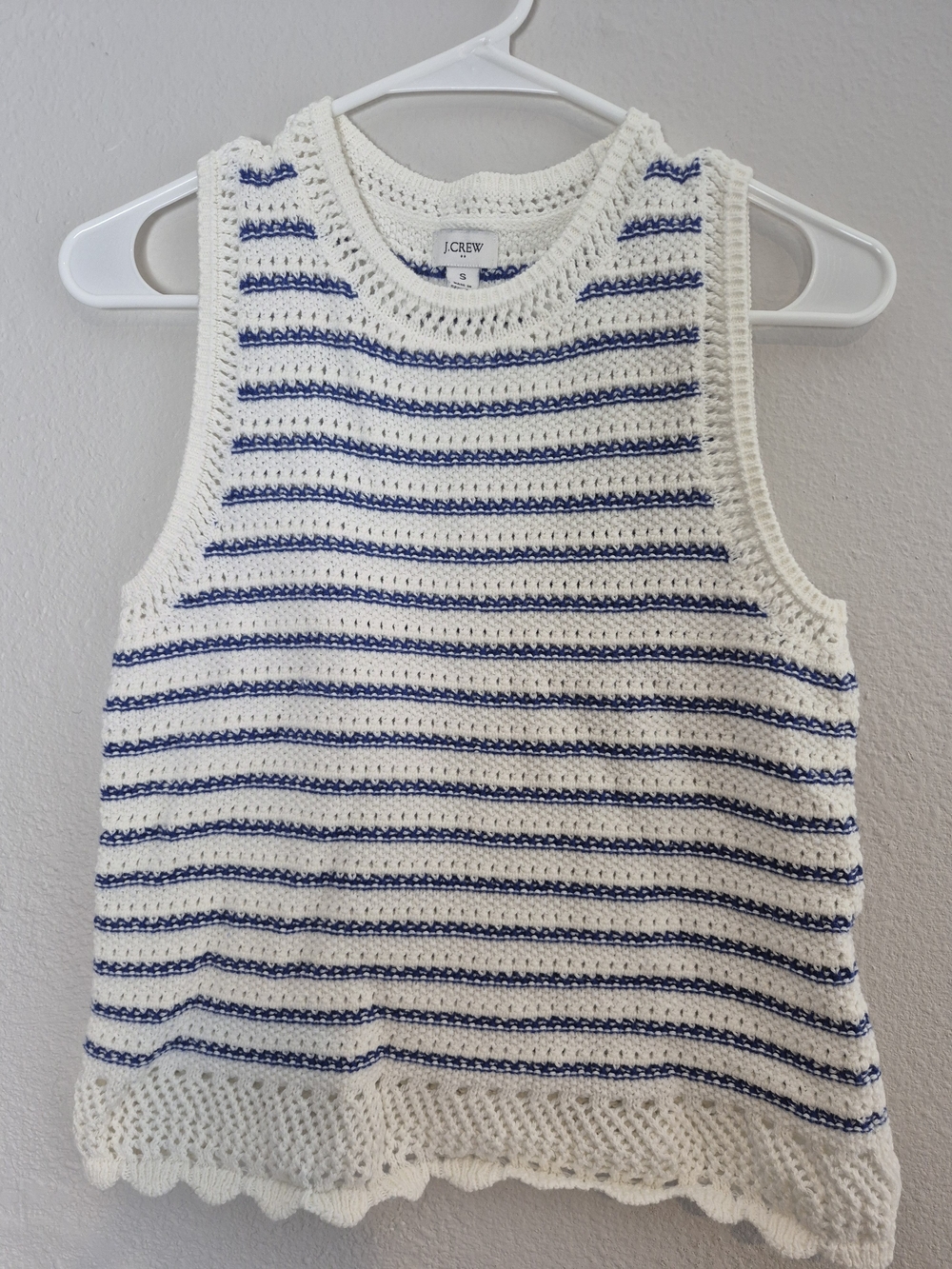 J. Crew Cream & Blue Striped Crochet Tank Top for Womens. Size S